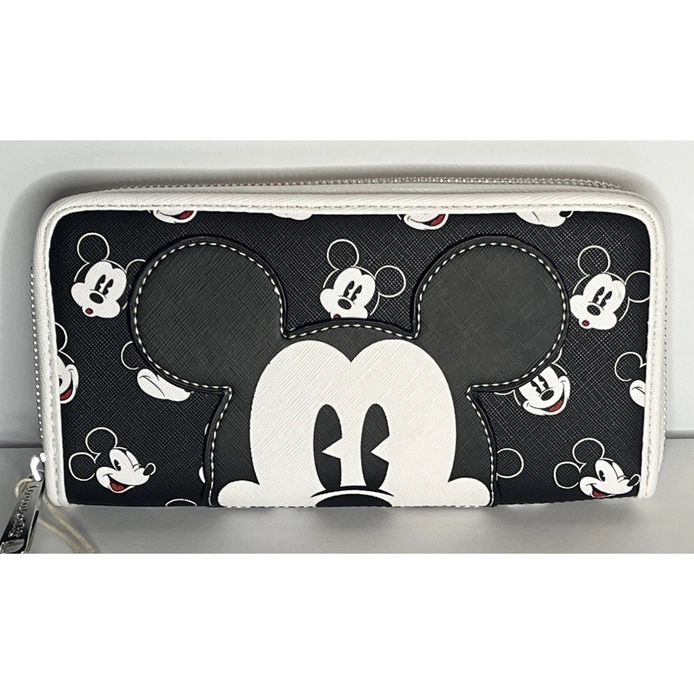 Disney Parks Loungefly Mickey Mouse Zip Around Wallet Black White All Over Print
